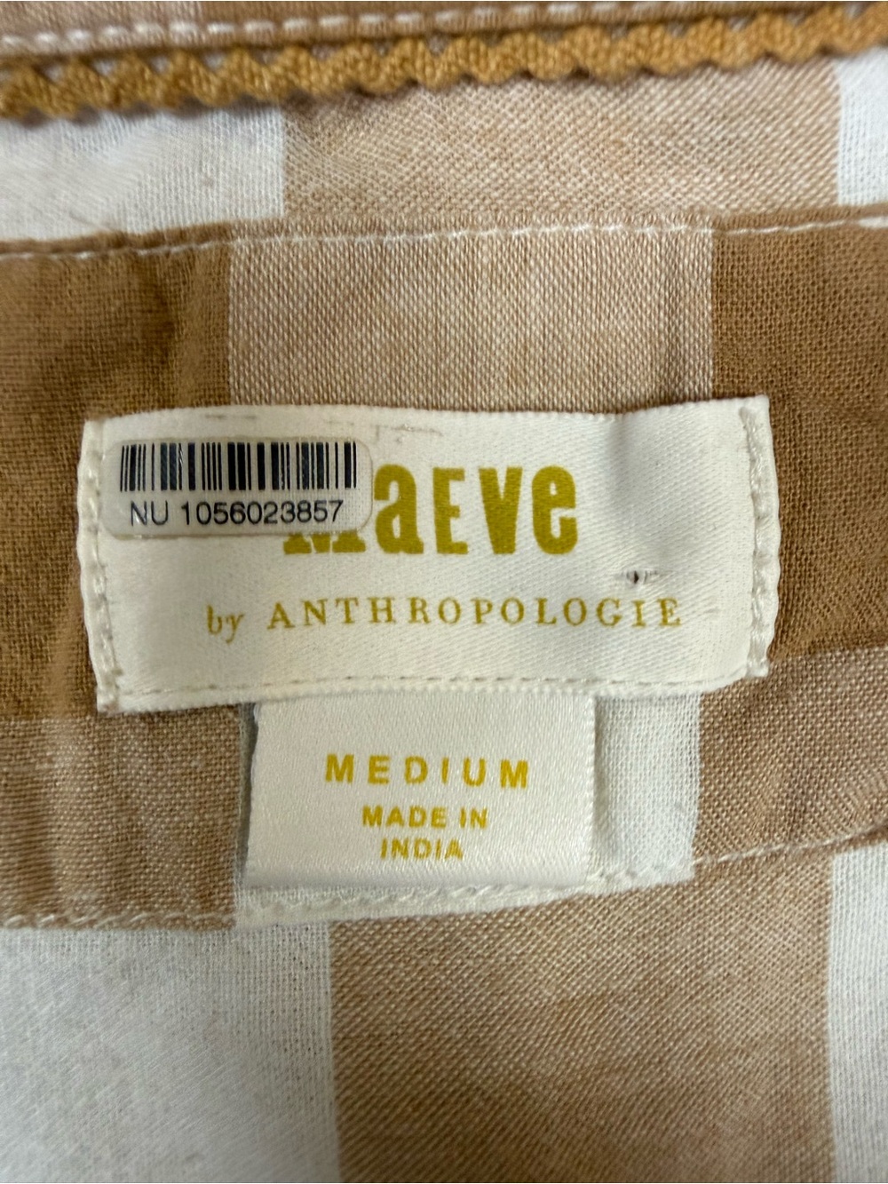 Anthropologie Maeve 100% Cotton Checked Button-Down Shirt - Cream & Tan preppy - Picture 8 of 9